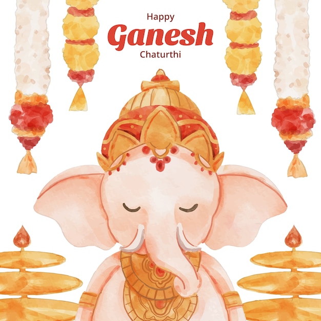 Aquarel ganesh chaturthi illustratie met olifant