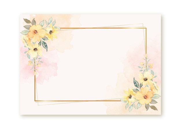 Aquarel gele bloemen met gouden frame