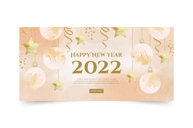 Aquarel gelukkig nieuwjaar 2022 horizontale banner