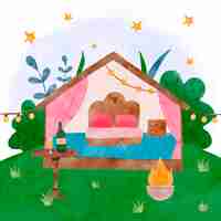 Gratis vector aquarel glamping illustratie