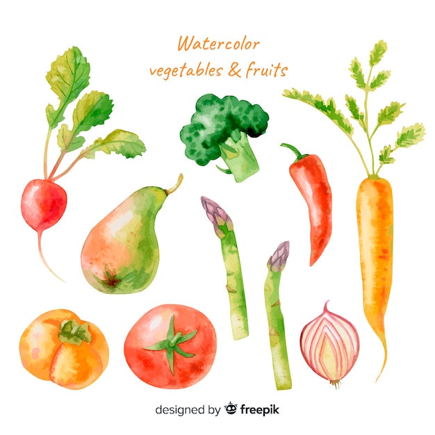Aquarel groenten en fruit instellen