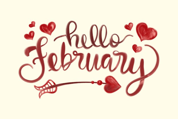 Aquarel hallo februari belettering