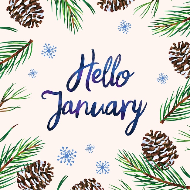 Aquarel hallo januari belettering