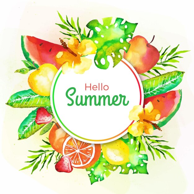 Aquarel Hallo zomer met fruit