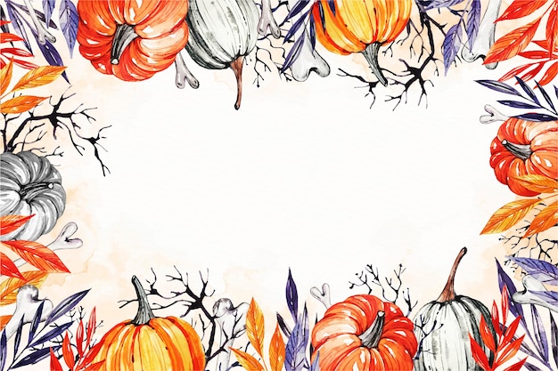 Gratis vector aquarel halloween achtergrond met pompoenen