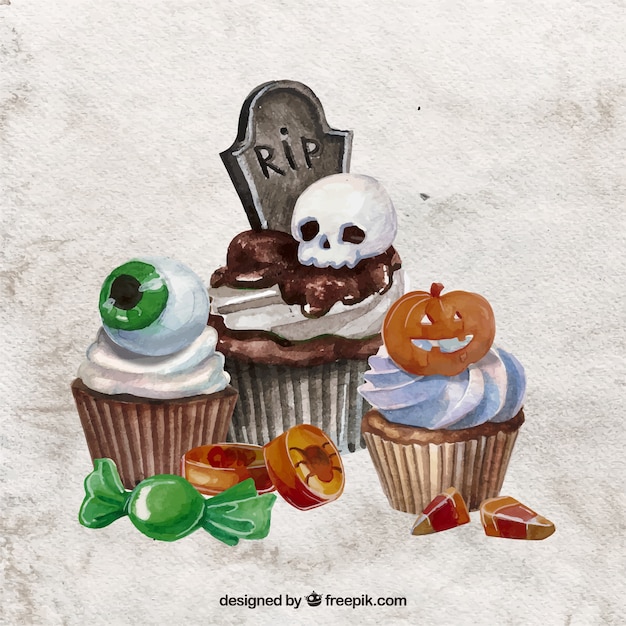 Aquarel halloween cupcakes