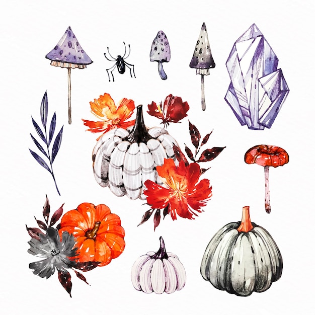 Gratis vector aquarel halloween element collectie