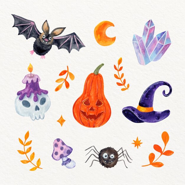 Aquarel halloween elementen collectie