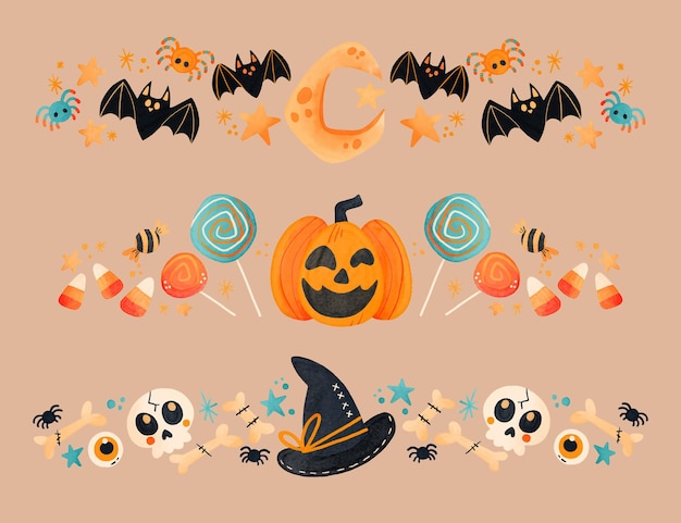 Gratis vector aquarel halloween grenzen collectie