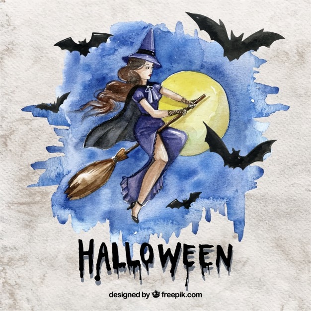 Gratis vector aquarel halloween heks