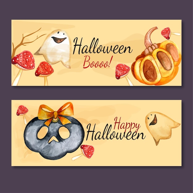 Aquarel halloween horizontale banners set