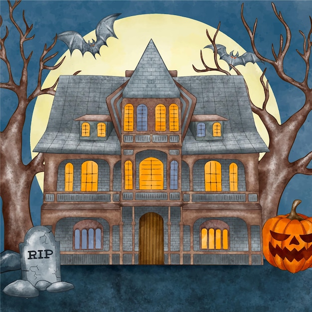 Aquarel halloween huis illustratie
