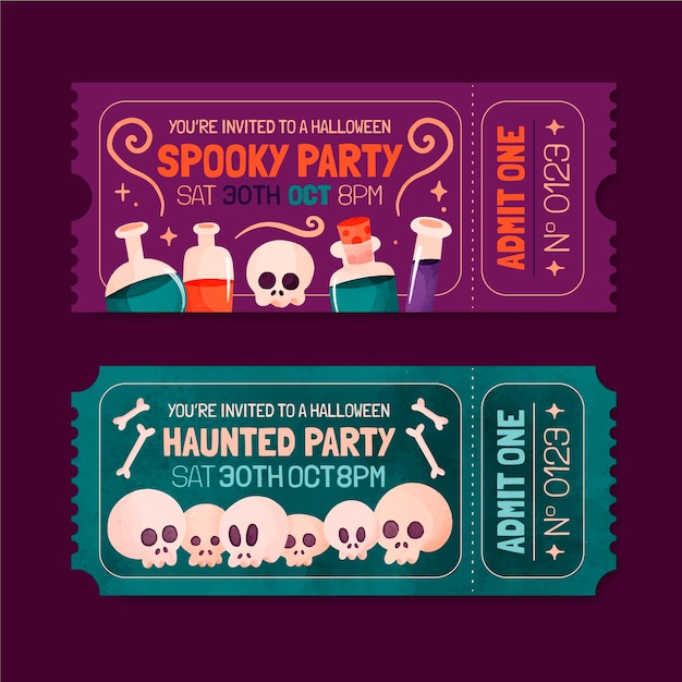 Gratis vector aquarel halloween kaartjes set