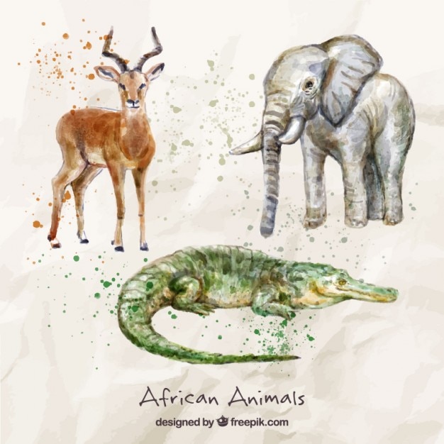 Gratis vector aquarel hand beschilderde afrikaanse dieren