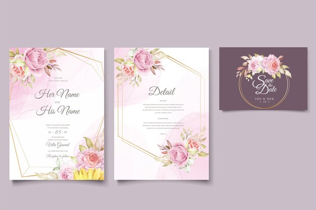 aquarel hand getekende bloemen met prachtige kleuren uitnodigingskaarten set