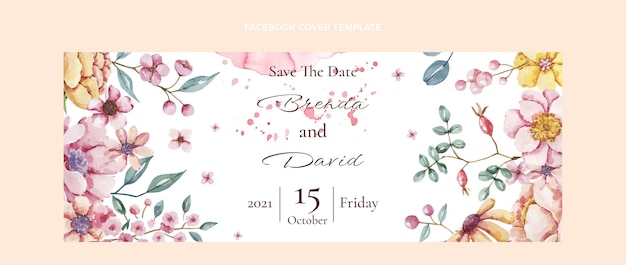 Gratis vector aquarel handgetekende bruiloft facebook cover