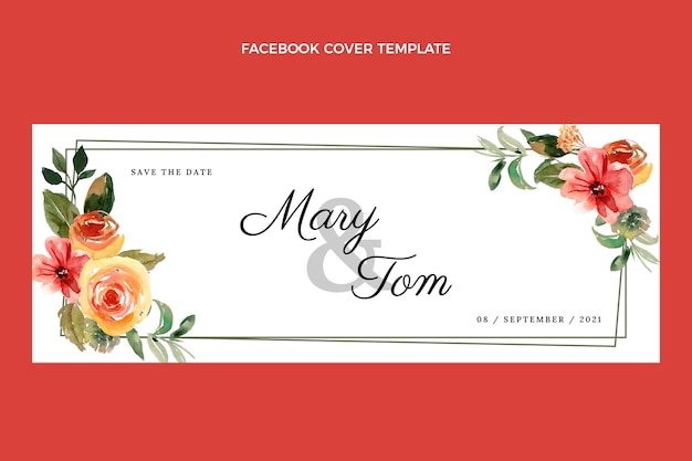 Gratis vector aquarel handgetekende bruiloft facebook cover