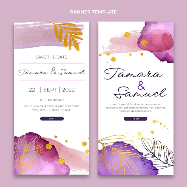 Gratis vector aquarel handgetekende bruiloft verticale banners