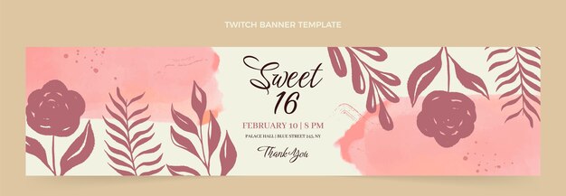 Aquarel handgetekende sweet 16 twitch banner