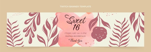 Aquarel handgetekende sweet 16 twitch banner