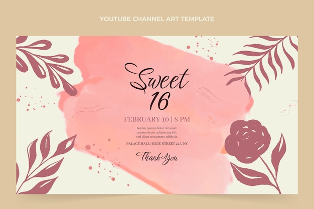 Aquarel handgetekende sweet 16 youtube channel art