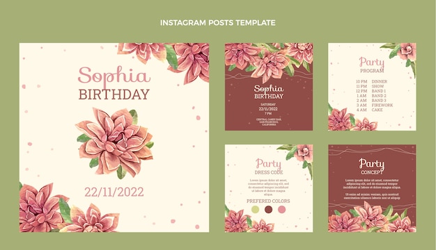 Gratis vector aquarel handgetekende verjaardag instagram posts