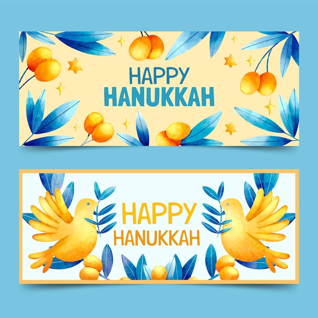 Aquarel hanukkah horizontale banners set