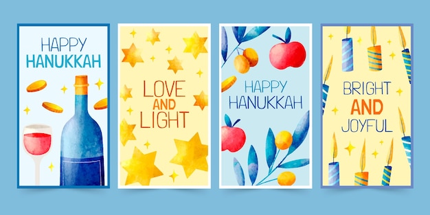 Gratis vector aquarel hanukkah instagram verhalencollectie