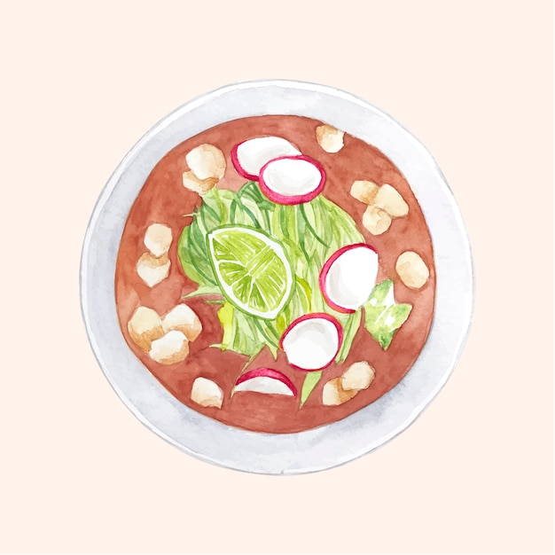 Gratis vector aquarel heerlijke pozole illustratie