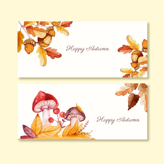 Aquarel herfst horizontale banners set