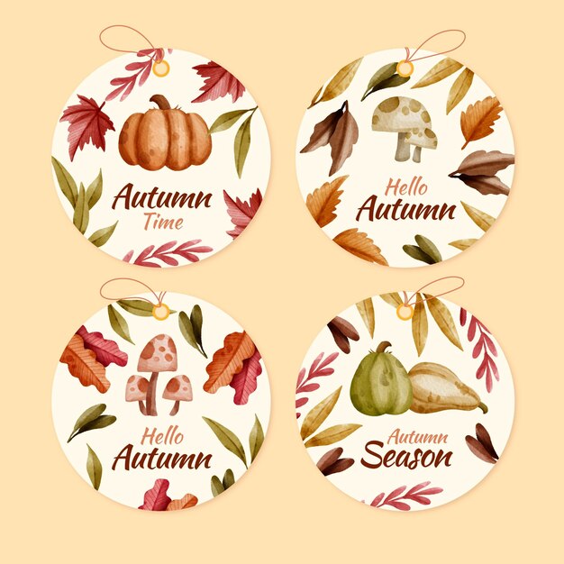 Aquarel herfst labels collectie