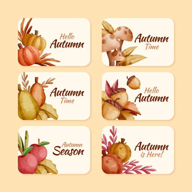 Aquarel herfst labels collectie