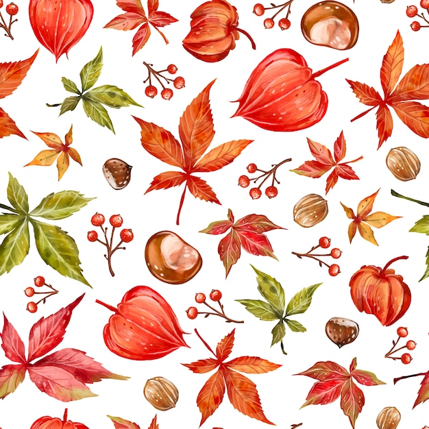 Gratis vector aquarel herfst seizoen patroon ontwerp