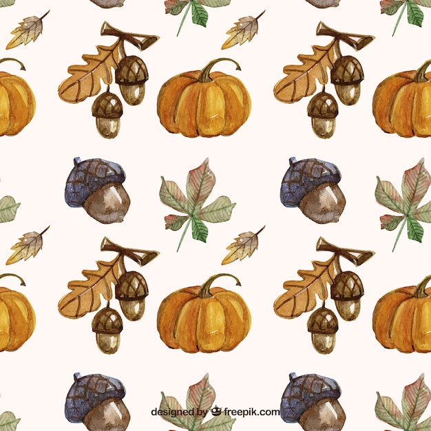 Gratis vector aquarel herfst vegetatie patroon