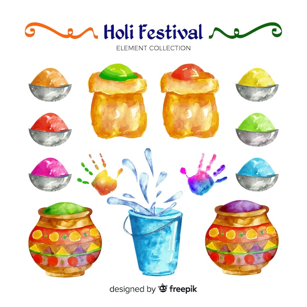 Gratis vector aquarel holi festival element collectie