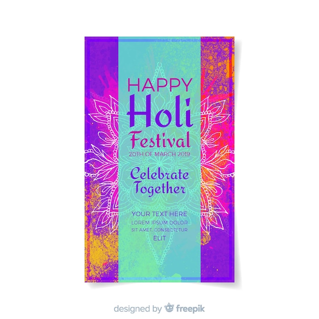 Aquarel holi festival folder sjabloon