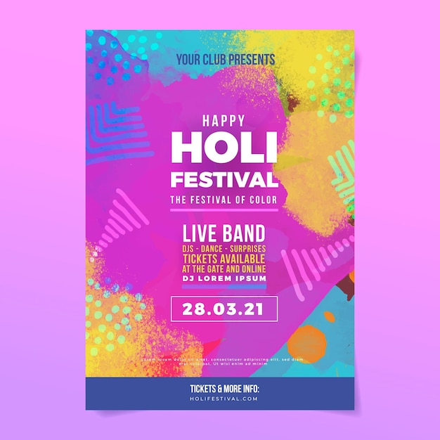 Gratis vector aquarel holi festival poster sjabloon