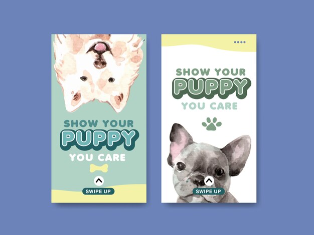 Aquarel hond advertentie banner sjabloon set