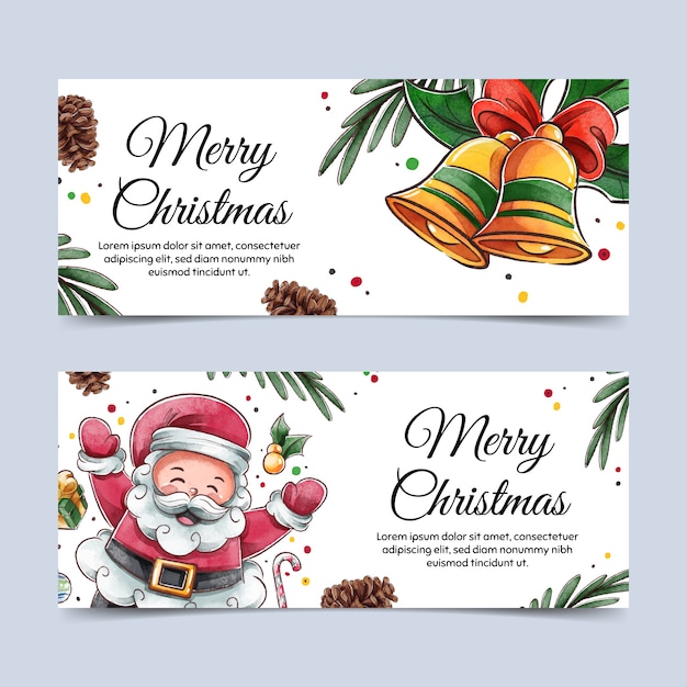 Gratis vector aquarel horizontale kerstbanners set