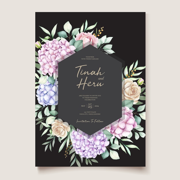Gratis vector aquarel hortensia bruiloft uitnodiging kaartsjabloon