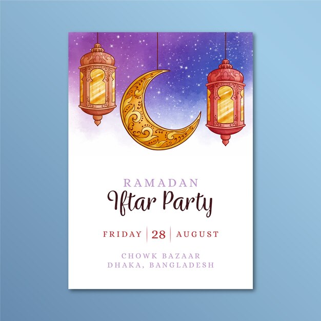 Gratis vector aquarel iftar uitnodiging sjabloon thema