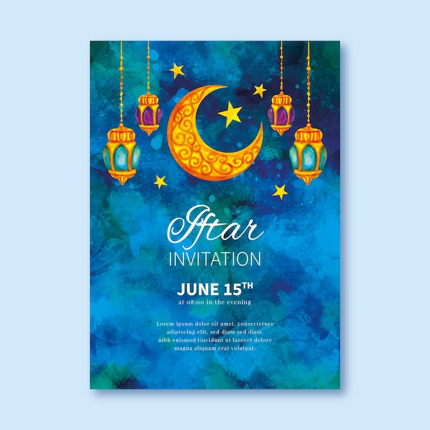 Gratis vector aquarel iftar uitnodiging sjabloonontwerp