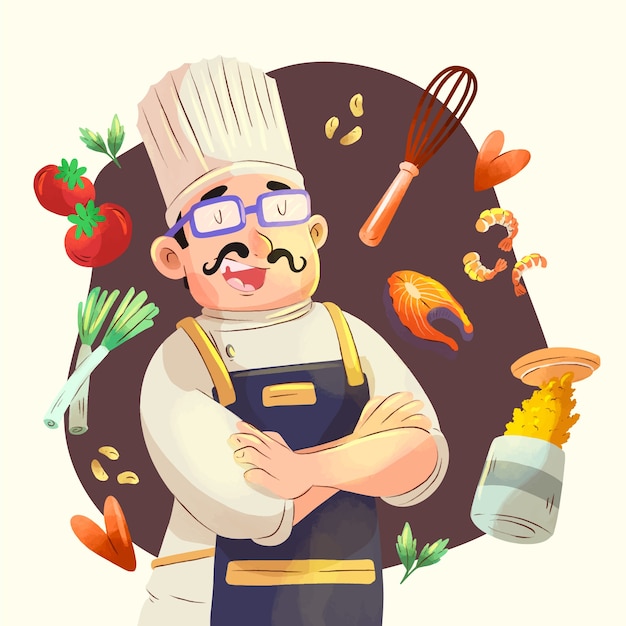 Aquarel internationale chef-koks dag illustratie