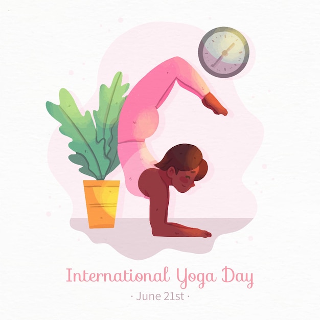 Aquarel internationale dag van yoga