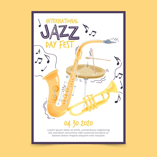 Aquarel internationale jazz dag poster sjabloon
