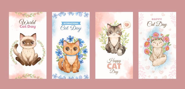 Aquarel internationale kattendag instagram verhalencollectie