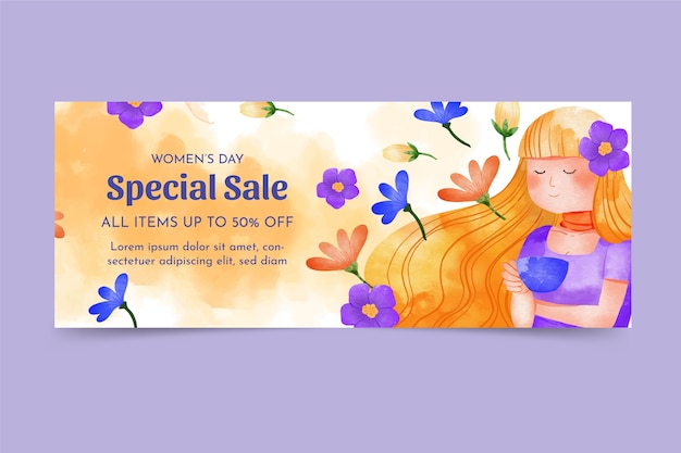 Gratis vector aquarel internationale vrouwendag verkoop horizontale banner