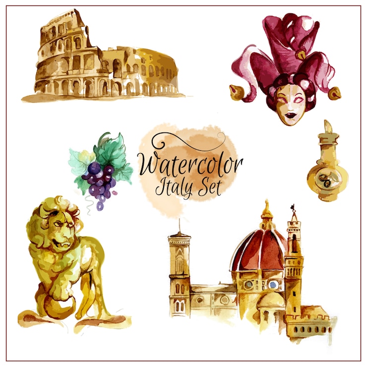Gratis Vector aquarel italië set