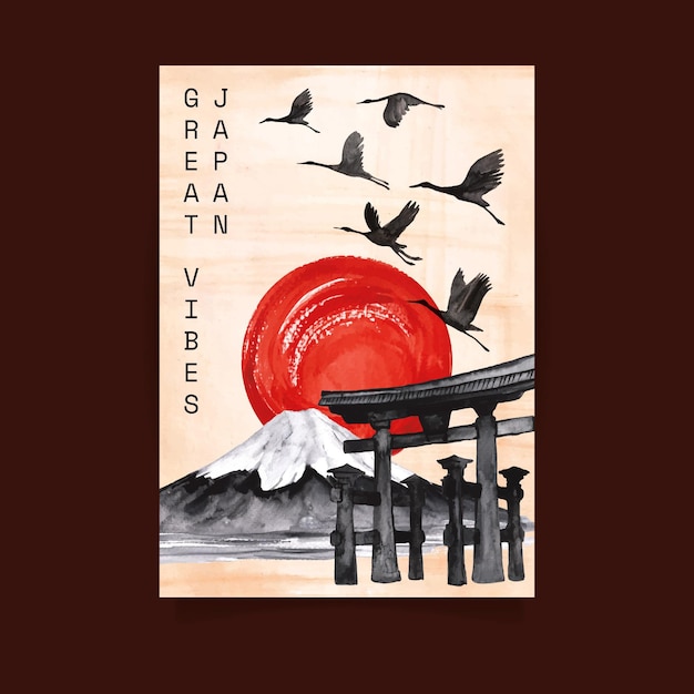 Gratis vector aquarel japanse briefkaartsjabloon