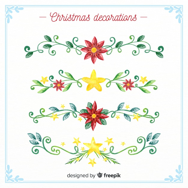 Gratis vector aquarel kerst bloemen decoratie collectie